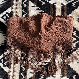 SHEIN Brown Lace Fringe Tube Top